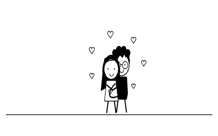 The couple finally hugging in person